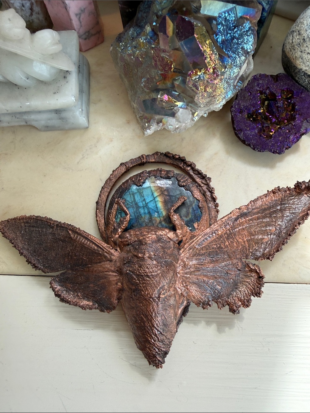 Handcrafted Copper Labradorite Moth Cicada